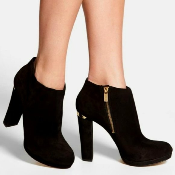 Michael Kors Shoes - Michael Kors Haven Black Suede Heeled Bootie, Sz 6
